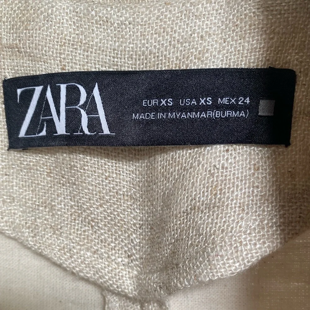 Zara Linen Blend Long Blazer Coat Oatmeal Oversized Dolman Sleeve SKU351 - Picture 6 of 9